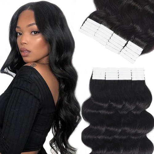 Tape in Hair Extensions Human Hair Body Wave 100% Remy Human Hair 14 Inch 50g/pack 20pcs Tape in Hair Extensions Natural Black Real Human Hair Extensions for Black Women Tape in Extensions
