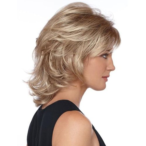 RENERSHOW Short Brown Curly Wigs for Women Mixed Brown Highlight Wavy Synthetic Wig with Bangs Rose Blonde Short Hair Wig