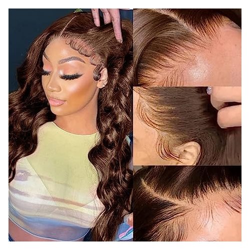 JISHUN Chocolate Brown Body Wave Glueless Lace Front Wigs 13x4 Transparent 180% Density 4# Auburn Human Hair Wigs Women Pre Plucked 18 Inch