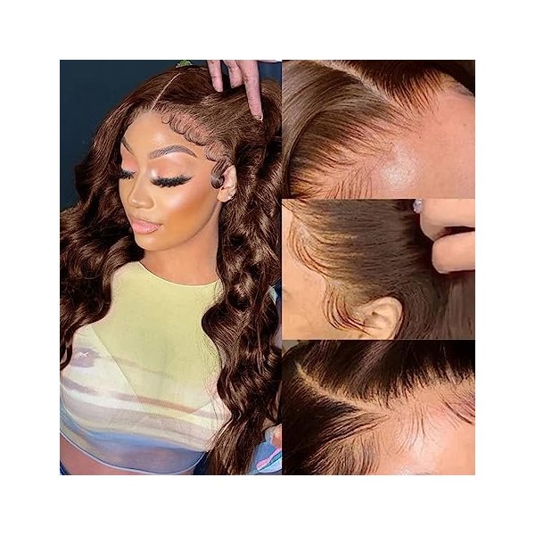 JISHUN Chocolate Brown Body Wave Glueless Lace Front Wigs 13x4 Transparent 180% Density 4# Auburn Human Hair Wigs Women Pre Plucked 18 Inch