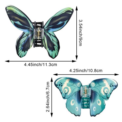 2 PACK Butterfly Hair Clips, Medium Butterfly Clips for Thick Thin Hair, Beautiful Girls Butterfly Hair Claw Clips Non Slip Hair Accessories for Women Girls (Style 1)