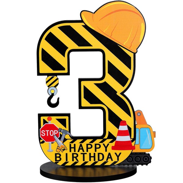 MiniInflat Construction 3rd Birthday Number Sign Centerpiece Truck 3rd Sign Construction Birthday Party Supplies Wooden Excavator Construction Hat 3 Years Old Number Sign for Boys Birthday Anniversary
