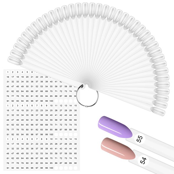 CZWESTC 300 pcs Nail Polish Swatch Sticks, Nail Swatch Sticks with Number Stickers for Color Display, Clear Square-shaped Nail Polish Sample Swatches with Ring for Nail Polish Display and Home DIY