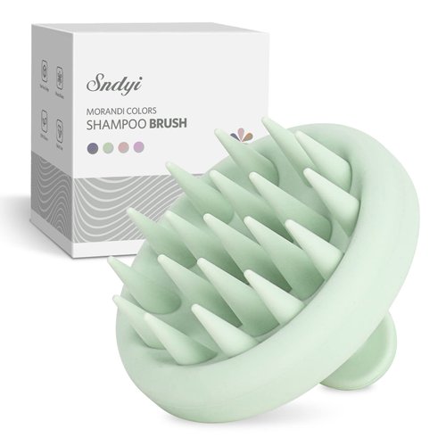 Sndyi Silicone Scalp Massager Shampoo Brush, Hair Scrubber with Soft Silicone Bristles, Scalp Scrubber/Exfoliator for Dandruff Removal, Wet Dry Scalp Brush for Hair Growth & Scalp Care, Mint Green