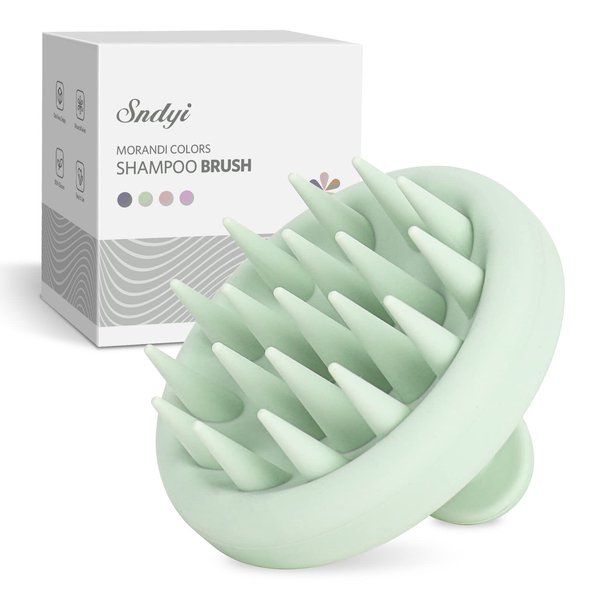 Sndyi Silicone Scalp Massager Shampoo Brush, Hair Scrubber with Soft Silicone Bristles, Scalp Scrubber/Exfoliator for Dandruff Removal, Wet Dry Scalp Brush for Hair Growth & Scalp Care, Mint Green