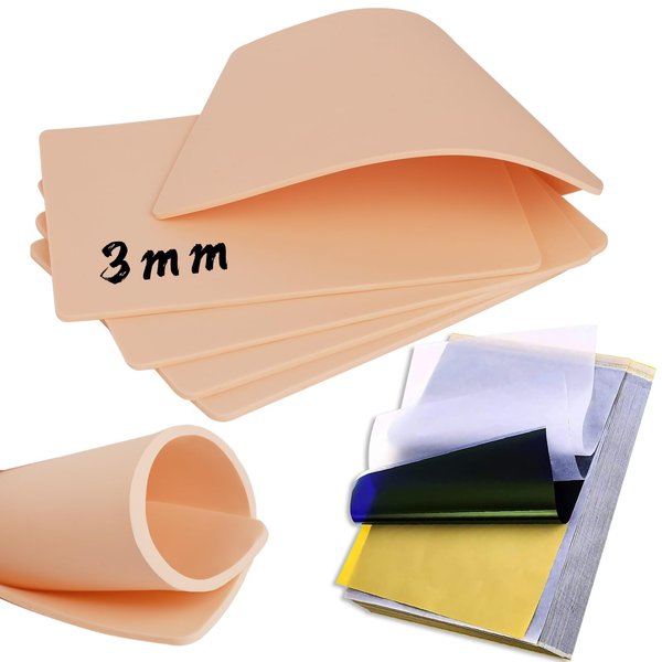 3MM Tattoo Practice Skin with Transfer Paper - Jconly 35pcs Fake Tattoo Skin with Transfer Paper Kit,5Pcs Practice Skin 3mm Thick Fake Skin with 30Pcs Tattoo Paper Stencil Paper