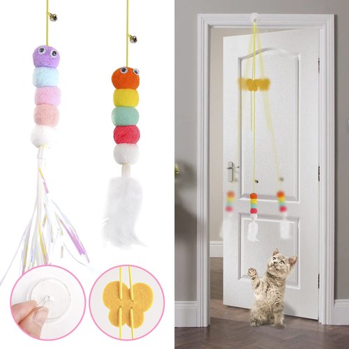 AESALUTOY Cat Toys for Indoor Cats, Interactive Cat Toy Wand Kitten Toys to Play Chase Exercise Cat String Pet Puzzle Toy for Cats Kittens, 2pcs