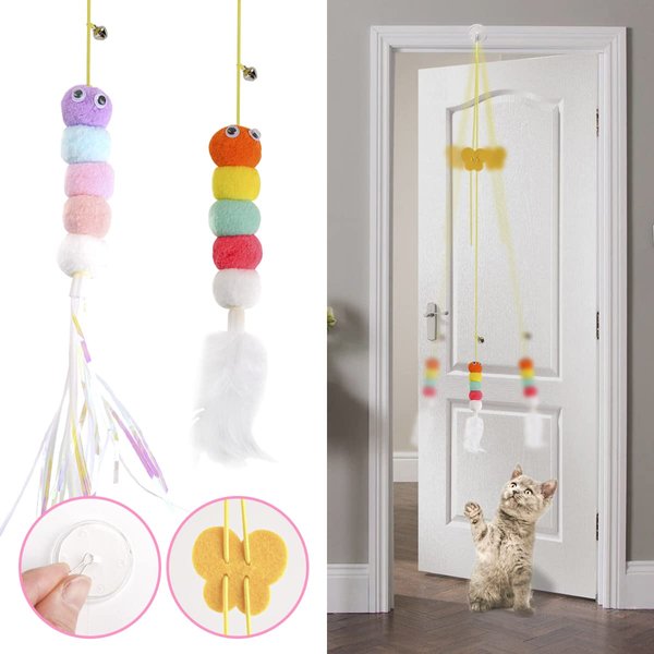 AESALUTOY Cat Toys for Indoor Cats, Interactive Cat Toy Wand Kitten Toys to Play Chase Exercise Cat String Pet Puzzle Toy for Cats Kittens, 2pcs