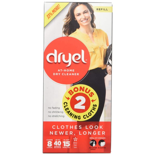 Dryel At-Home BONUS Dry Cleaner Refill Kit with Extra 2 Cloths, Includes Dry Cleaning Cloths - 8 Load Capacity