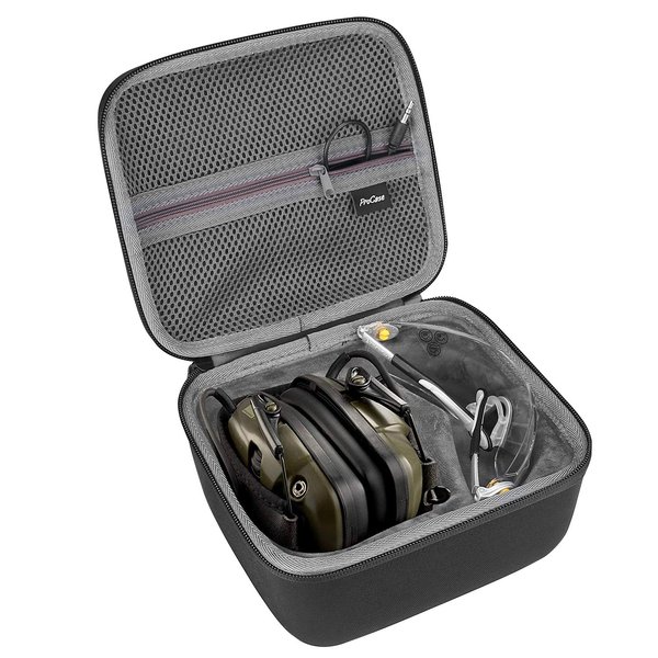 ProCase Hard Carrying Case for Howard Leight Impact Sport Electronic Earmuff and Genesis Sharp-Shooter Safety Eyewear Glasses, Shooting Eye and Ear Protection Case -Black