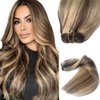 Sew in Hair Extensions Real Human Hair,Weft Hair Extensions Human Hair Bundles Brown Balayage Ash Blonde Hand Tied Weft Hair Extensions Human Hair 22 Inch 120G Sew in Extensions for Women