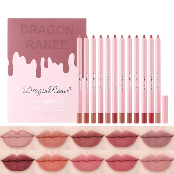 Gireatick 12 Colors High Pigmented Smooth Lip Liner Set, Long Lasting Fade Resistant Lip Pencil, Smudge-proof & Waterproof Red Nude Matte Velvet Lipstick Pen, Professional Lip Liner Set