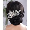BERYUAN Silver Flower Black Crystal Rhinestone Hair Comb Pearls Teardrop Rhinestone Hair Piece Wedding Headband Pearls Flower Hairpiece for Wedding Women and Girls (BLACK)