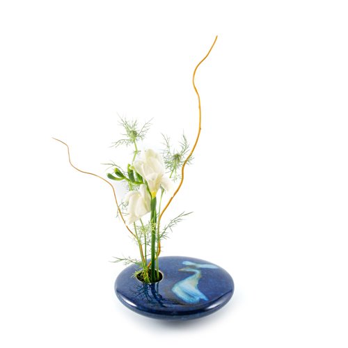 Georgetown Pottery Round Ikebana Flower Vase, Blue Wave