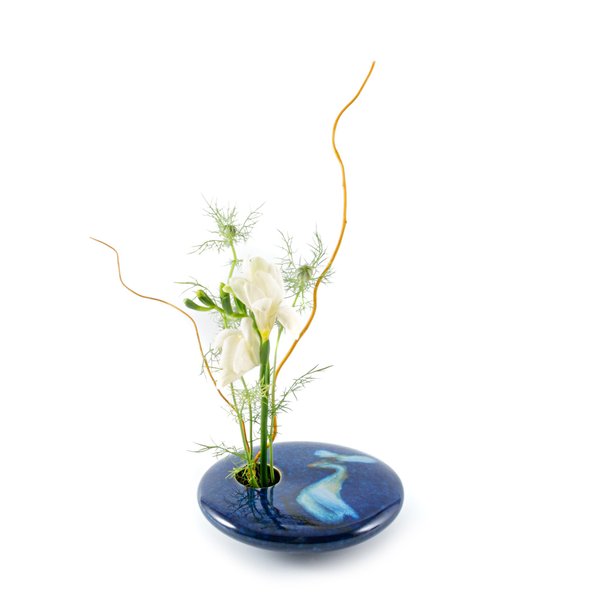 Georgetown Pottery Round Ikebana Flower Vase, Blue Wave