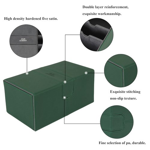 AEGIS GUARDIAN Card Deck Box for MTG with 3 Tray Commander Deck Box Hold 200+ Double Sleeved Cards, PU Leather 7 Strong Magnets Card Storage Box Deck Game Case for TCG CCG, Green
