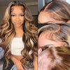 Zfchsyh 26" Body Wave Lace Front Wigs Human Hair Pre Plucked With Baby Hair 13x4 HD Lace Front Wigs Human Hair 180% Density Highlight Body Wave Lace Frontal Wigs Human Hair Glueless Wigs