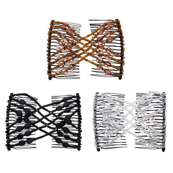 FXQHAN 3 Pieces Magic Hair Comb Elastic Beaded Hair Clips Women Bride Double Slides Stretching Hairpins Combs for Popular Hairstyles