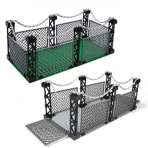 Safety Guardrail,Closed Cage Building Blocks Set，Compatible with Lego Jurassic World t rex ，Halloween Jail，WW2 Military and More Scene，Playset for Boys and Girls Ages 6+ (Bouble Fence)