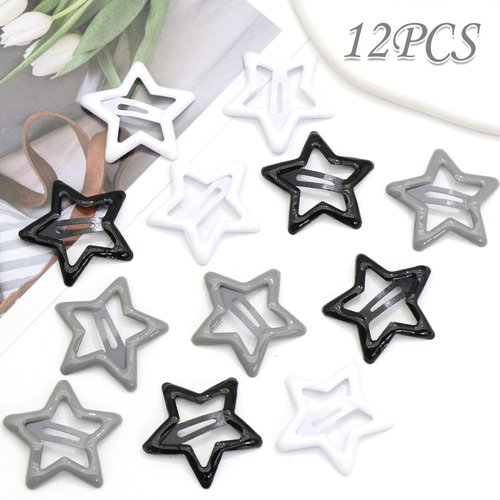 NAISKA Black Star Hair Clips Non Slip Hair Pins Snap Hair Barrettes Cute Hair Accessories for Girls Women Cute Hair Decoration(12PCS)