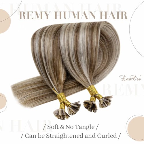 LaaVoo U Tip Hair Extensions Real Human Hair Utip Extensions Human Hair Highlight Ash Brown with Light Blonde Stick Tip Hair Extensions Blonde Pre Bonded Keratin Extensions 18 Inch 50g/50s