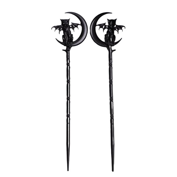 LANGHONG 2PCS Retro Moon Crescent Hairpin For Women Cat and Moon Hair Accessories Hair Styling Pins (ZRTL20)