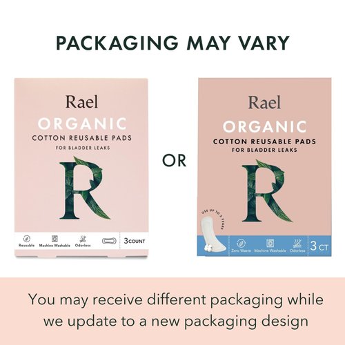 Rael Reusable Pads, Organic Cotton Cover - Postpartum Essential, Incontinence Pads for Women, Bladder Leakage Pads, Thin Cloth Pads, Leak Free, Washable, Neutral Color, 3 Count (Petite)