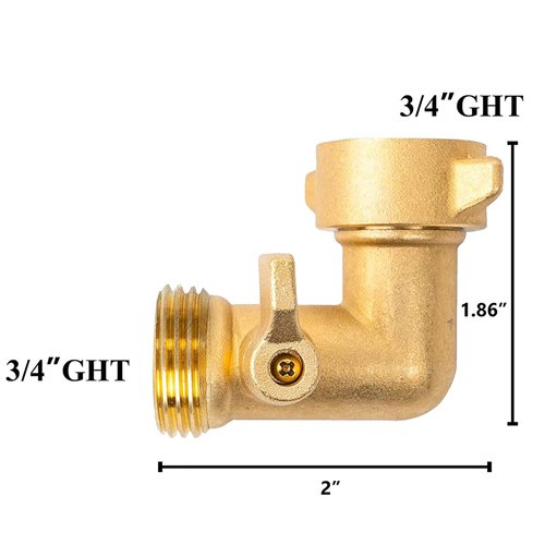 Xiny Tool 90 Degree Garden Hose Adapter with Shut Off Valves, 3/4" Solid Brass Garden Hose Elbow Connector with 2 Extra Pressure Washers (1)