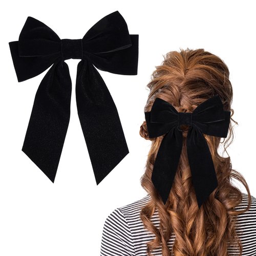 Black Velvet Bow Hair Clips, Classy Women Girls Hair Styling Accessories, Gift Hair Bows for Mom Teen Toddler Girl Stuff, Elegant Headdress Decor, Back to School Outfits, Soft Hair Bow, 1Pack