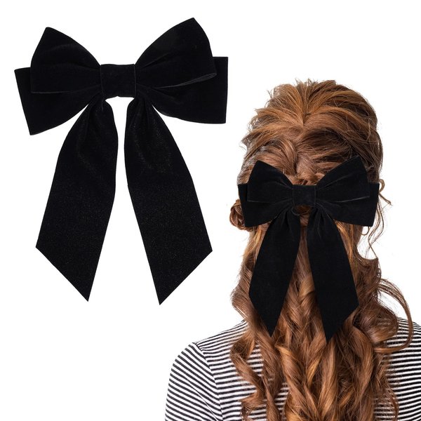 Black Velvet Bow Hair Clips, Classy Women Girls Hair Styling Accessories, Gift Hair Bows for Mom Teen Toddler Girl Stuff, Elegant Headdress Decor, Back to School Outfits, Soft Hair Bow, 1Pack