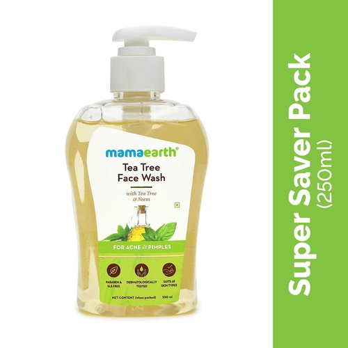 Mamaearth Tea Tree Face Wash | Natural Gentle Facewash with Neem | Exfoliating Facial Cleanser for Acne & Pimple | All Skin Types | 8.45 Fl Oz (250ml)