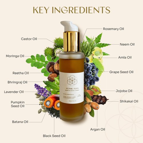 Atomic Aura Batana Bloom Hair Oil with Batana, Rosemary, Jojoba, Argan, Castor, Bhringraj, Organic, SLS-Free, Cruelty-Free, Paraben Free Oil (100 ml/ 3.4 Fl Oz)