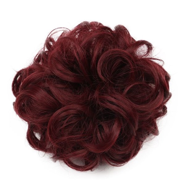 karlery Women Short Dark Red Curly Bud Ball Wig Updo Chignon Bun Extensions Scrunchy Messy Hair Scrunchies
