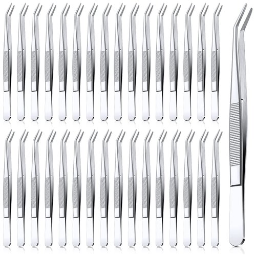 Stainless Steel Tweezers with Curved Serrated Tip Multipurpose Tweezers Sewing Machine Tweezers Forceps Tweezers for Craft, Silver (32)
