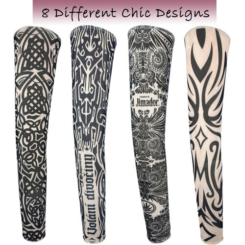 iToolai Temporary Tattoo Sleeves for Men, 8 pcs Set UV Protection Cooling Tattoo Arm Sleeves Slip on(Tribal Designs)