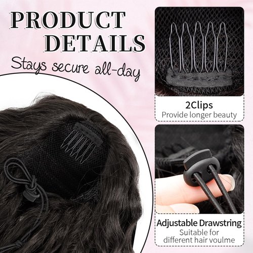 KooKaStyle Curly Ponytail Extension Fluffy Drawstring Ponytail for Women Kinky Curly Clip in Hair Extensions Long Curly Wavy Ponytail Extension Synthetic Hairpiece for Daily Use(18 Inch,Black brown)