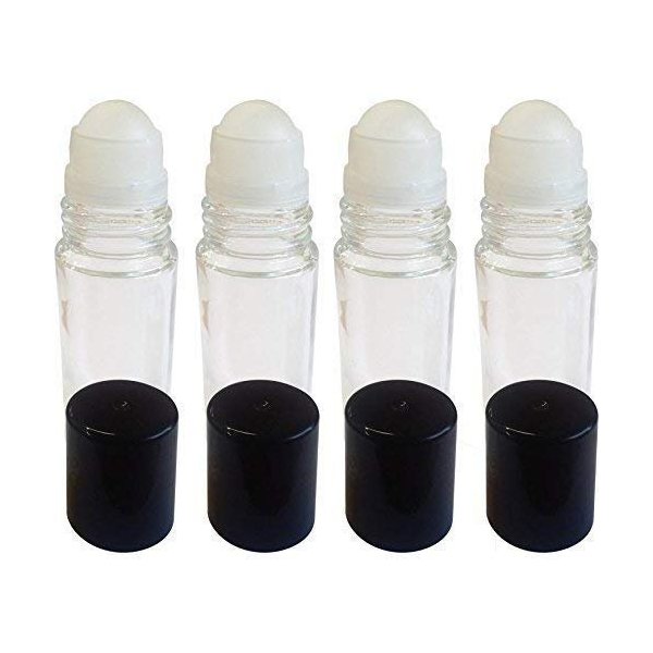 4 Pack of Roll On Empty Glass Bottles for Essential Oils - Refillable Roller Color Roll On - Bulk - 30 ml 1 oz Pack of 4 -Clear Color