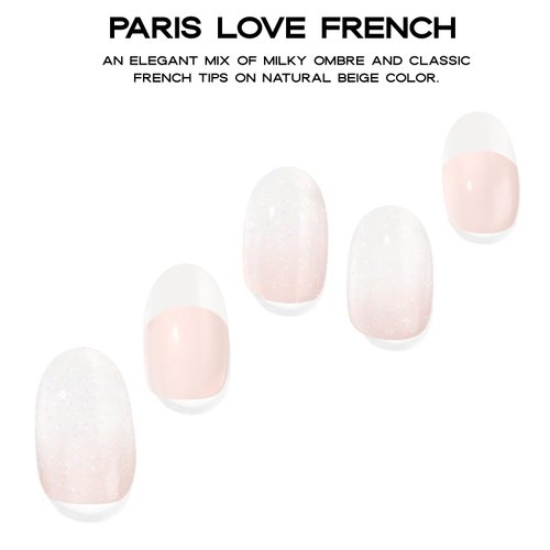 Adora Couture Semi Cured Gel Nail Strips French Tip | 30pcs Ombre Ivory Gel Nail Mani Strips | Gel Nail Wraps Semi Cured | Salon Nails at Home - Requires UV Light (Beige F Paris)