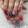 Independence Day Press on Nails Almond RIICFDD Short Fake Nails Red False Nails with USA Flag Designs Acrylic Full Cover False Nails for Women Girls 24 Pcs 4th of July Nails