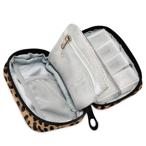 xigua Leopard Pill Case 7-Day Travel Pill Organizer Box with Zipper Closure for Vitamins, Medication and Supplements