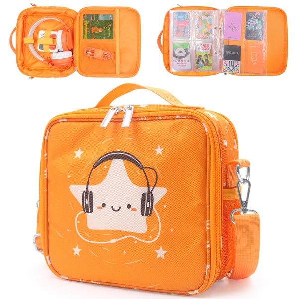 Taladad Travel Card Case for Mini Yoto Player, Card Holder,Card Binder Holder, Soft Portable Folder with 80 Pockets Player for Mini Audiobook Cards,Kids Audio Cards(orange)