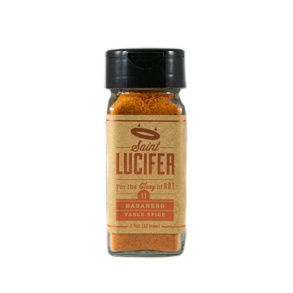 Saint Lucifer Spice Co, Habanero Table Spice, number 11, 2.4 ounce glass bottle, Made In The USA, Gluten Free, Sugar Free, Vegan, Vegetarian