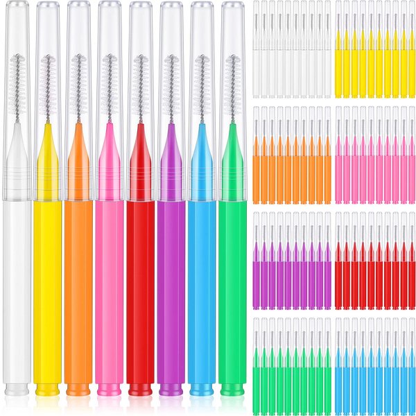 Patelai 80 Pieces Multicolored Braces Brush for Cleaner Interdental Brush Toothpick Dental Tooth Flossing Head Oral Dental Hygiene Flosser Tooth Cleaning Tool Kit, 8 Colors