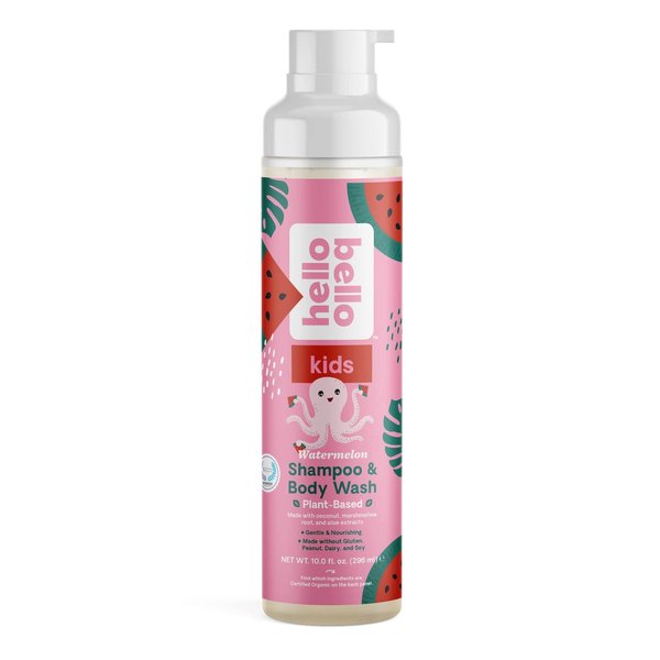 Hello Bello Watermelon Shampoo & Body Wash - Tear-Free, Hypoallergenic, Dermatologist & Pediatrician Tested, Plant Based Formula for Babies and Kids - 10 FL Oz (Packaging may vary)