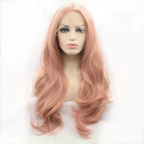 melody wig Mixed Pastel Pink Synthetic Peach Pink Red Lace Front Wigs T Part Lace pink Wig Long Body Wave Heat Resistant Fiber Long Wavy