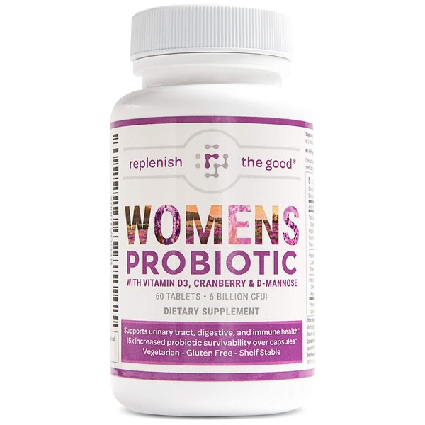 Replenish the Good - Probiotics for Women Digestive Health, Gut Health Probiotics with D3, Prebiotics & Cranberry - Vegan, UTI & Yeast Defense, 60 Tablets