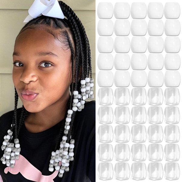 VENOFEN 50PCS Hair Beads Clear Jumbo Beads for Hair White Pony Beads for Kids Girls Dreadlock Accessories Cute Hair Jewelry Making Kit Hair Decoration for Women, 2024055