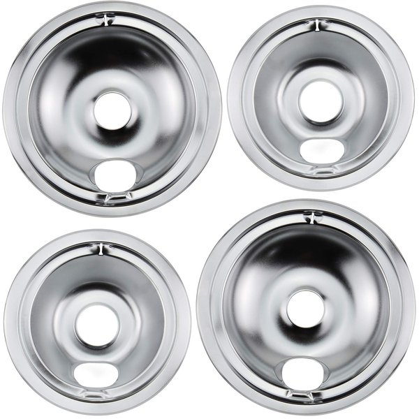 WB31T10010 WB31T10011 Chrome Range Drip Pans - Compatible for GE Hotpoint Ken-more Electric Range with Locking Slot - Includes 2 6-Inch and 2 8-Inch Drip Bowl Pans - 4 Pack (Chrome Plated Steel)