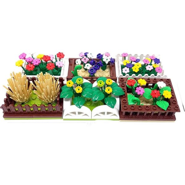 General Jim's Flower Bed Boxes 161 Piece Modular Building Block Bricks Bright Colorful Toy Flower Playset Flower beds for City Street or Park Sets(Set of 6 Flower Boxes) for Teens and Adults