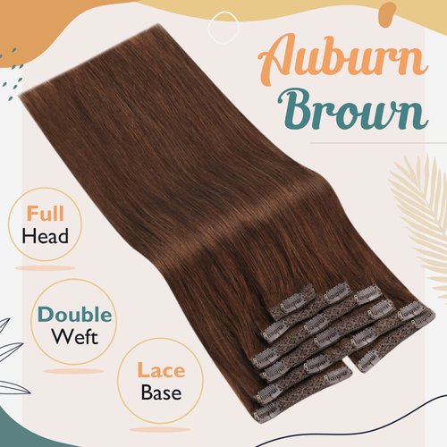 Ve Sunny Human Hair Clip in Extensions Auburn Clip in Hair Extensions Real Human Hair Burgundy Hair Extension Clip ins Dark Auburn Clip on Hair Extensions Human Hair Auburn Short Hair 7Pcs 100g 14in
